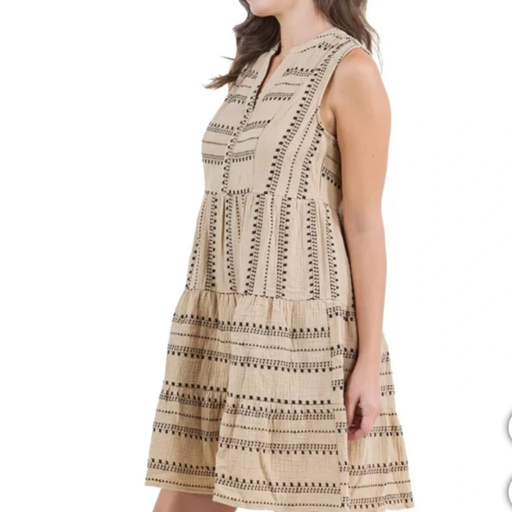 Fever Cream Tan Buttoned Polo Collar Midi Sundress - Picture 3 of 6